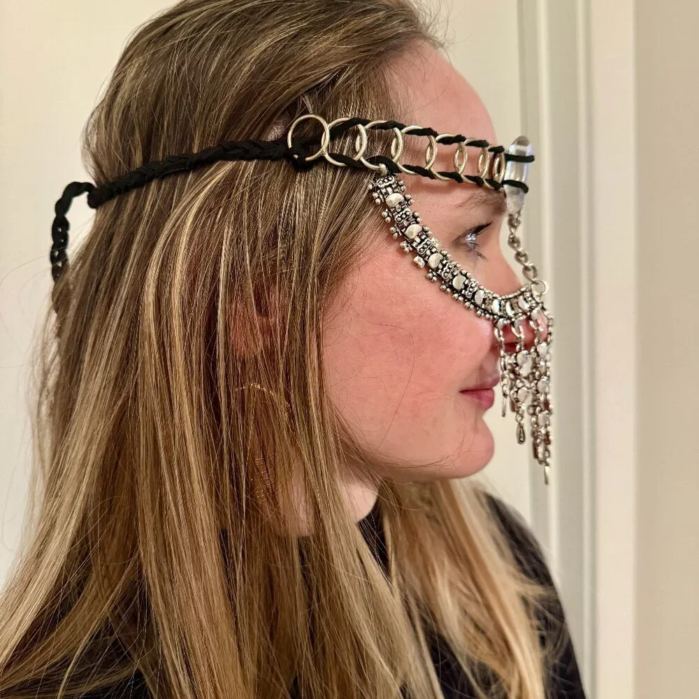 Silver Face Jewelry Mask Arabic Style Belly Dance Burning Man Festival Halloween
